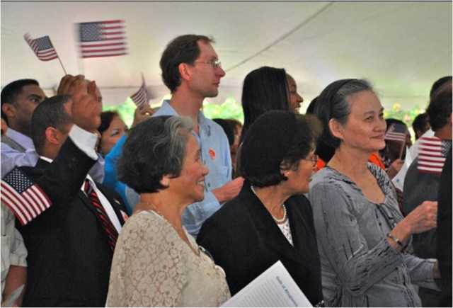 Newly sworn U.S. citizens celebrate at a July 4, 2012, ceremony in Portsmouth, N.H., from cronkitenewsonline.com
